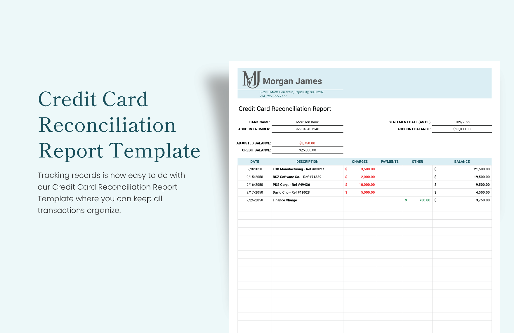 Credit Card Reconciliation Report Template