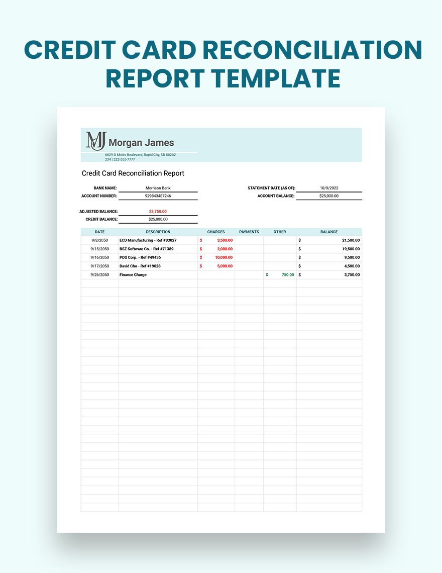Credit Card Reconciliation Report Template