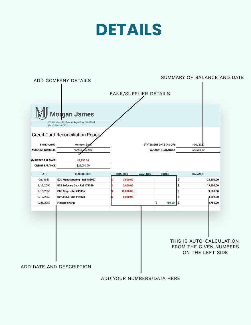 Credit Card Reconciliation Report Template - Google Sheets, Excel