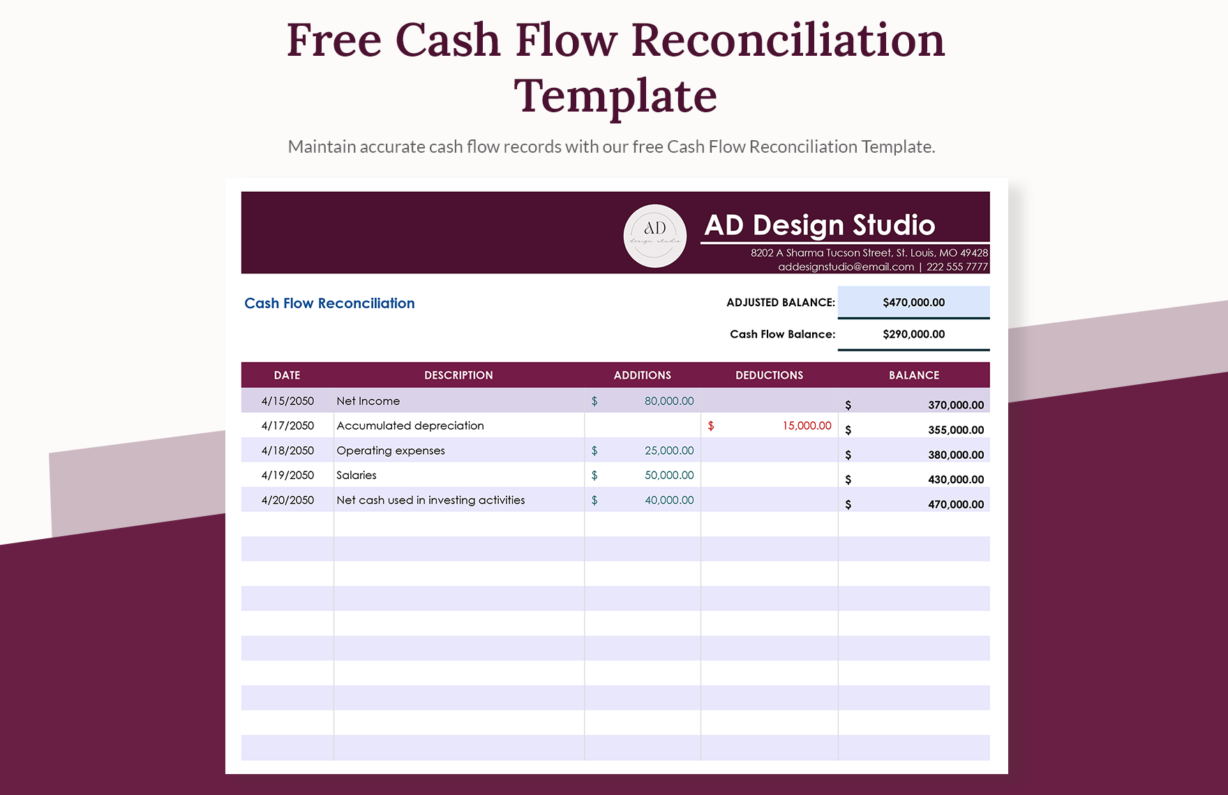 Cash Flow Reconciliation Template