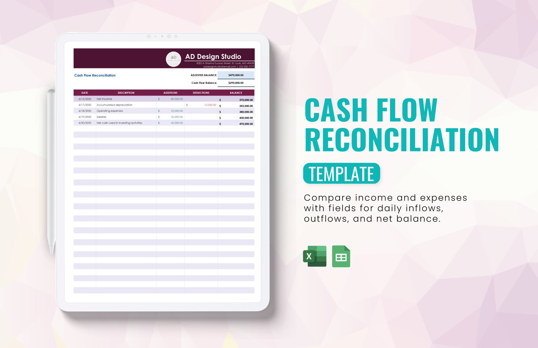 Free Cash Flow Reconciliation Template in Excel, Google Sheets