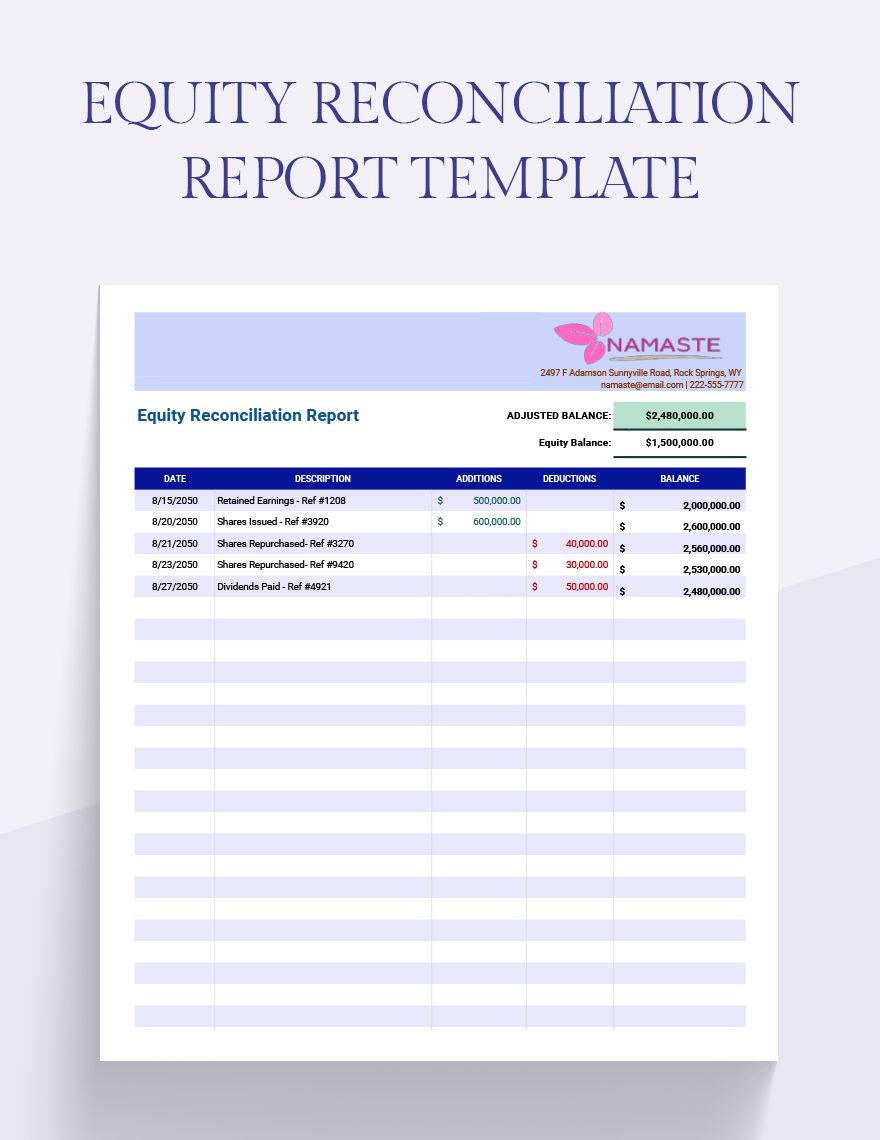 Equity Reconciliation Report Template Google Sheets, Excel