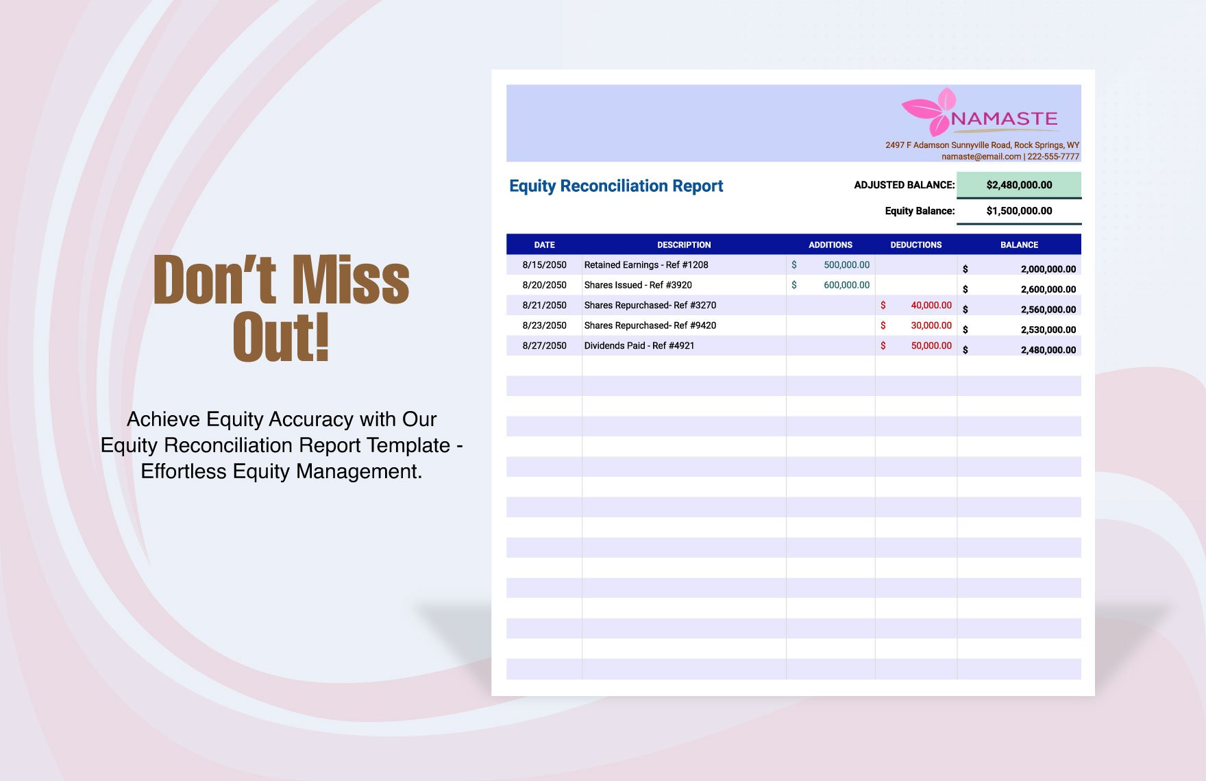 Equity Reconciliation Report Template