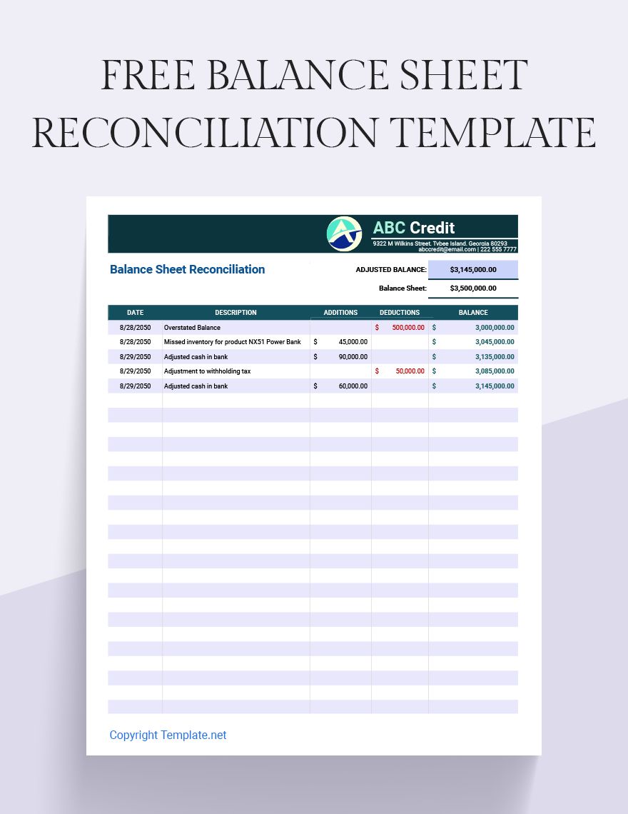 Free Balance Sheet Reconciliation Google Sheets Excel Template