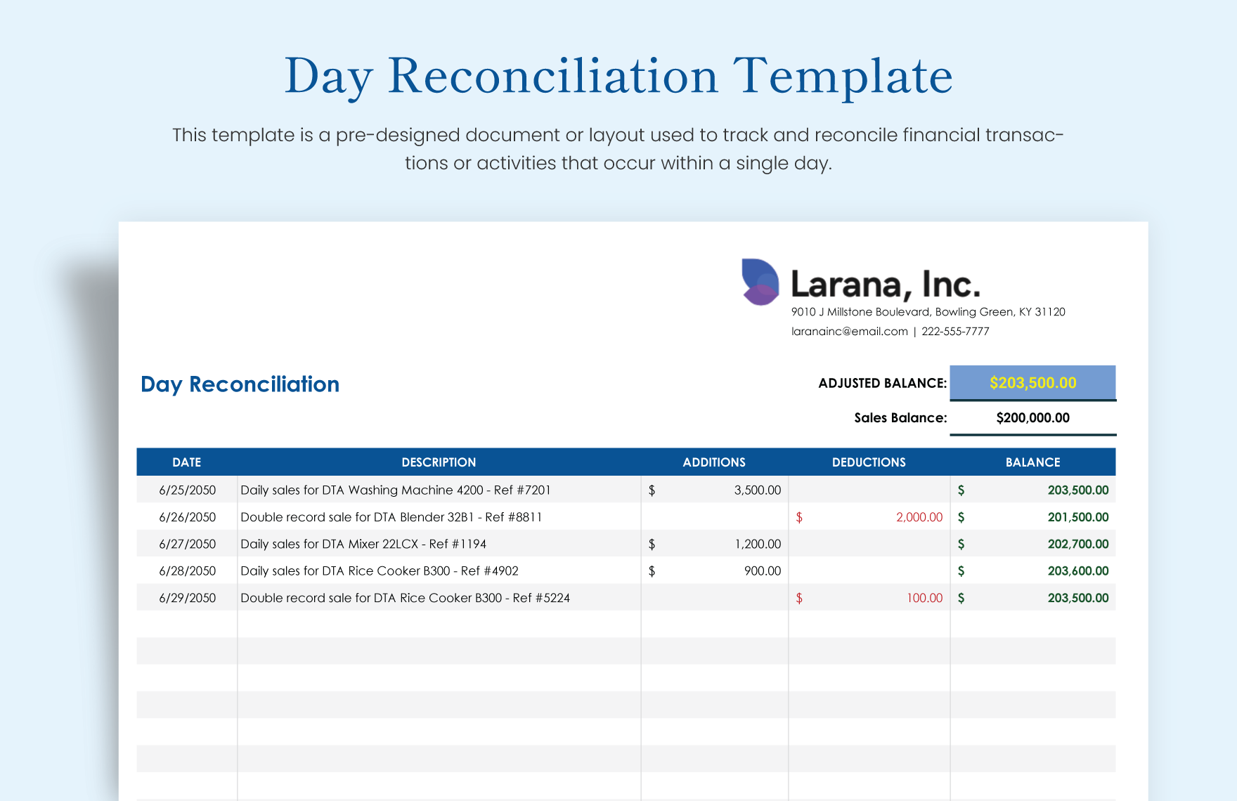 Day Reconciliation Template