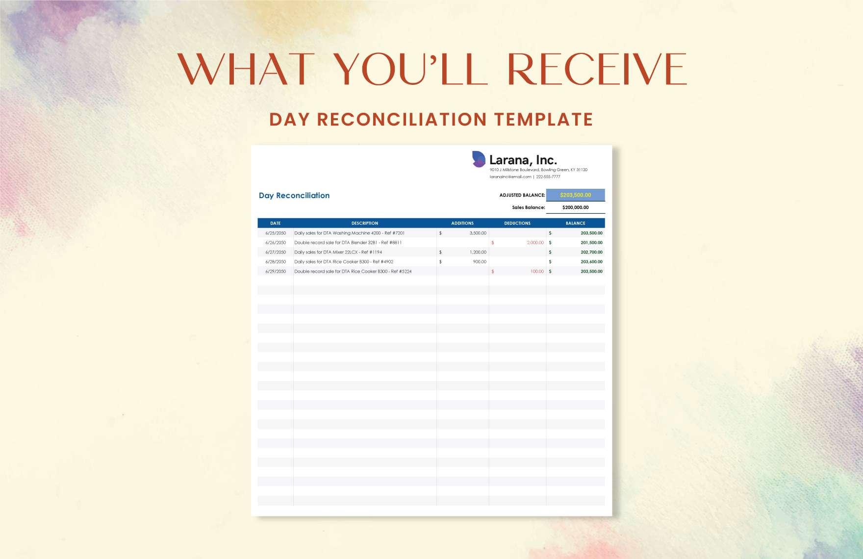 Day Reconciliation Template