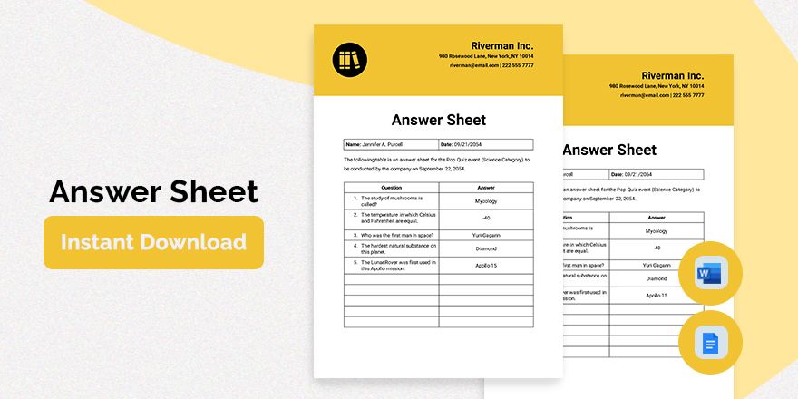 Answer Sheet Template in Word, Google Docs, Apple Pages