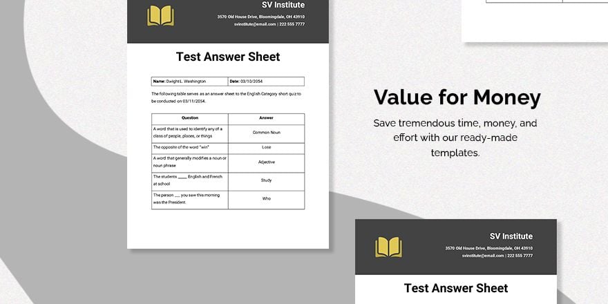 Test Answer Sheet Template