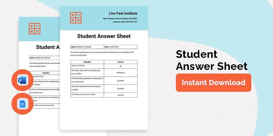 Student Answer Sheet Template