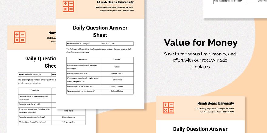 Daily Question Answer Sheet Template