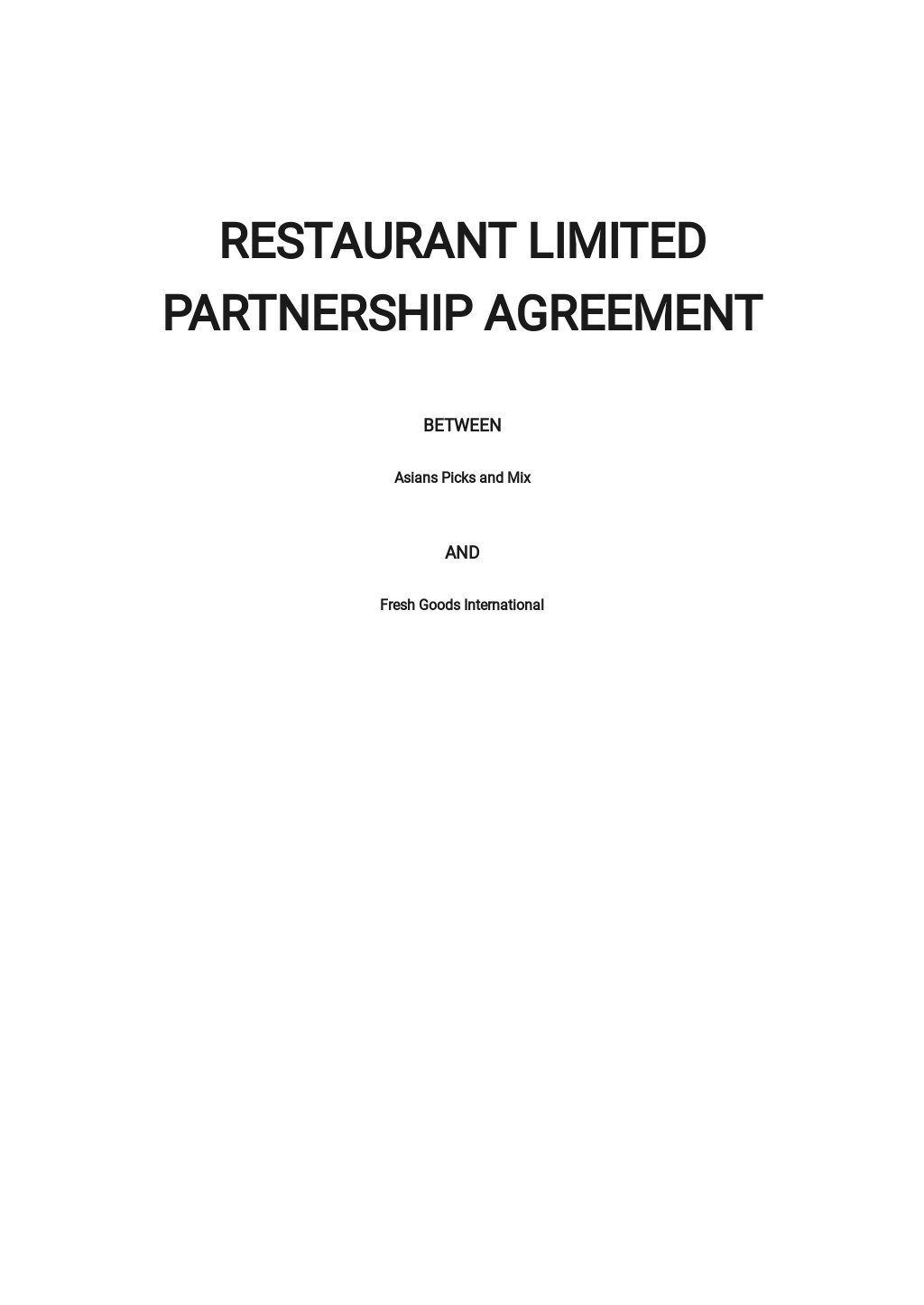 Free Limited Partnership Agreement Template