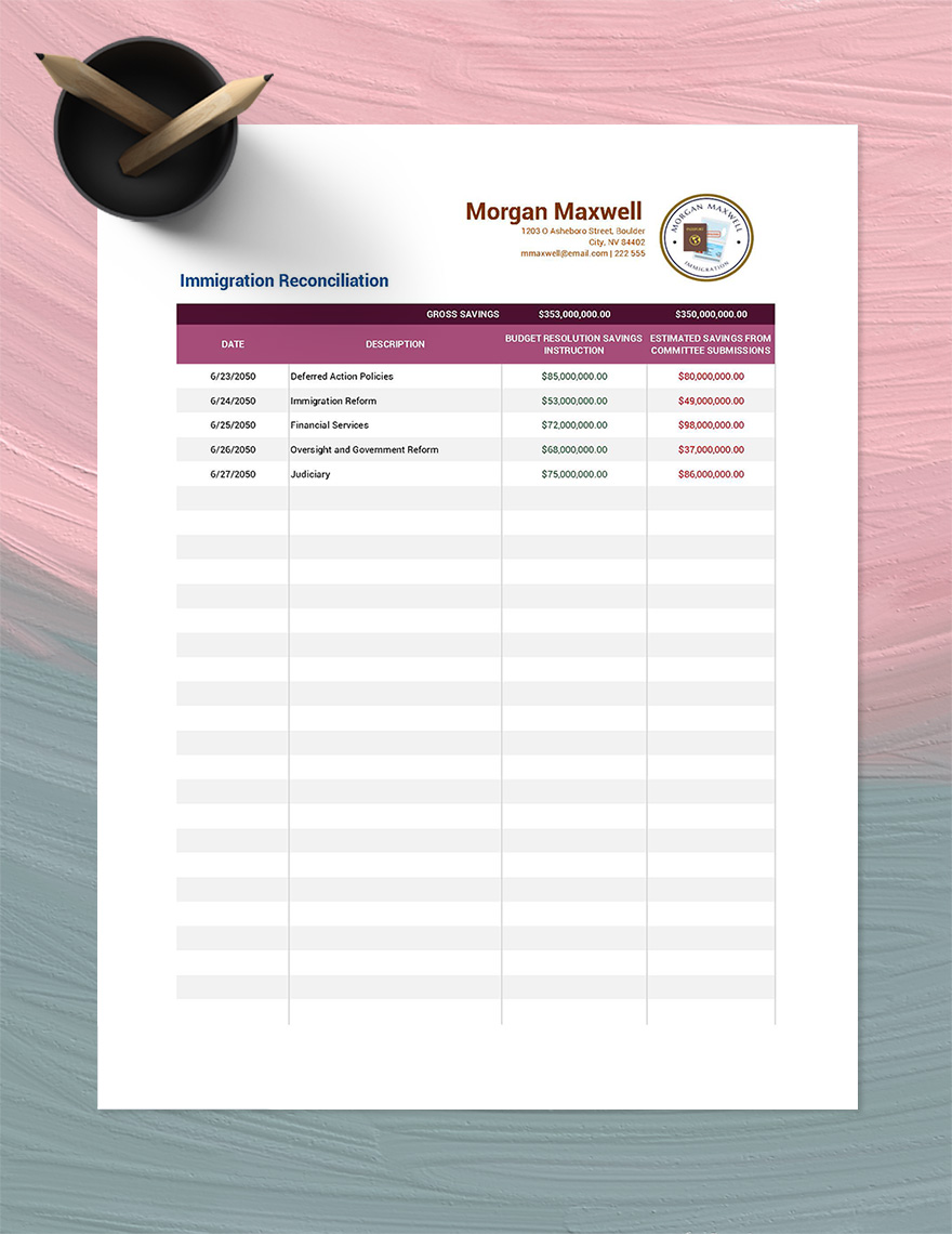 Immigration Reconciliation Template Google Sheets, Excel