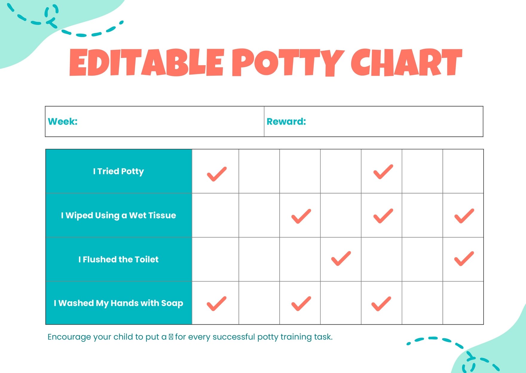 Editable Potty Chart in PDF, Illustrator