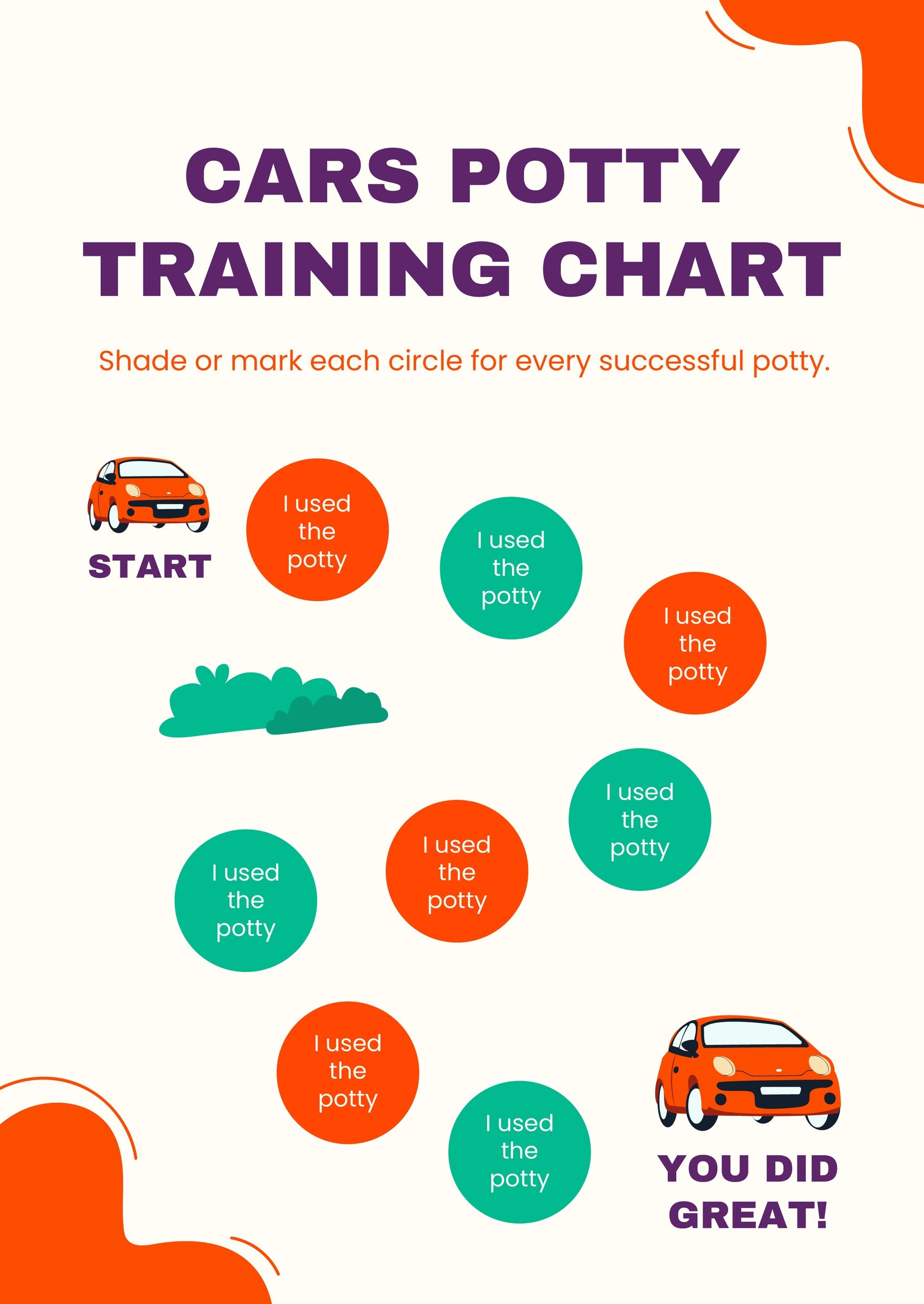 Cars Potty Training Chart in PDF, Illustrator