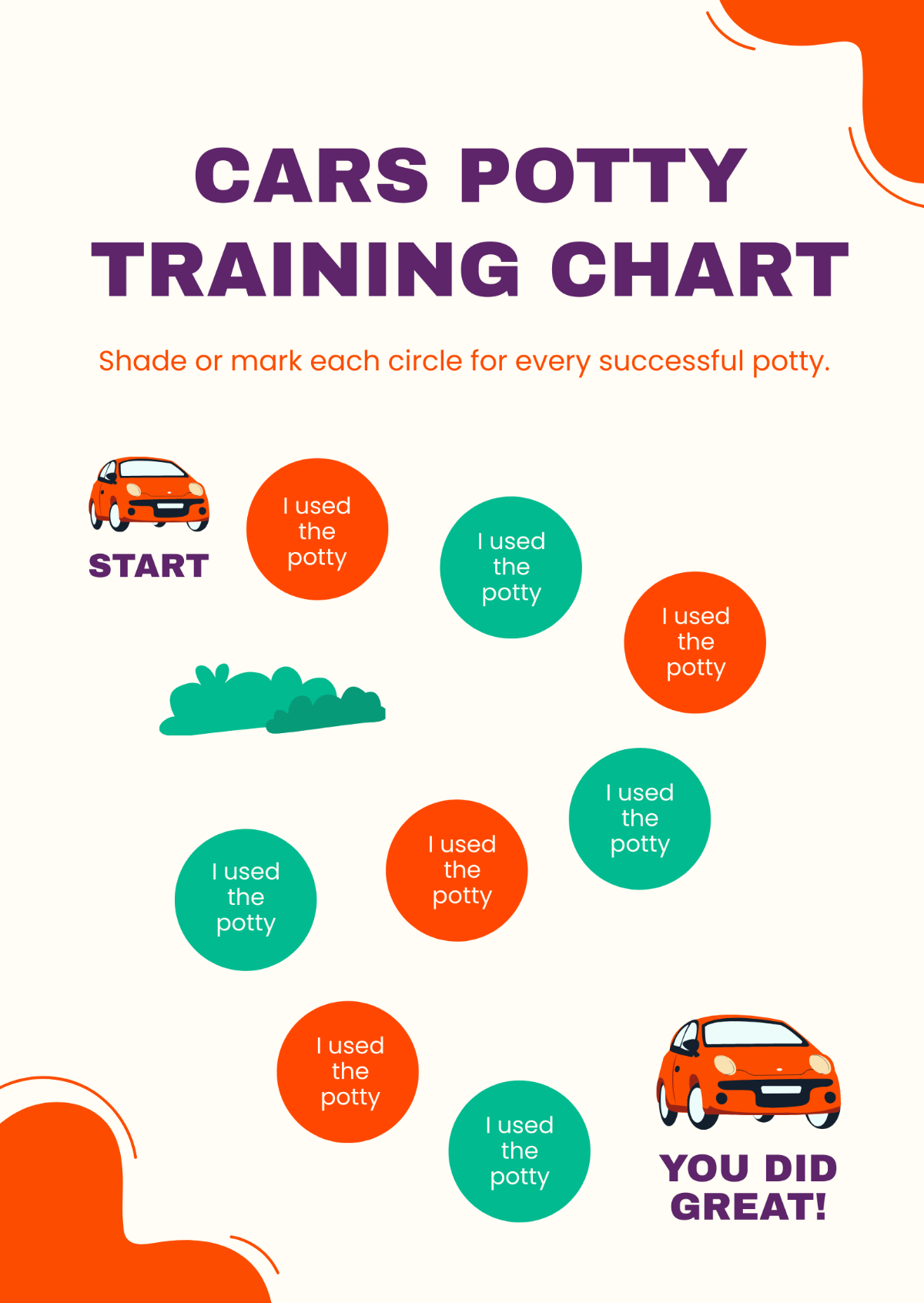Cars Potty Training Chart Template