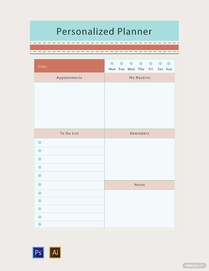 Personalized Planner Template in PDF, Illustrator, PSD
