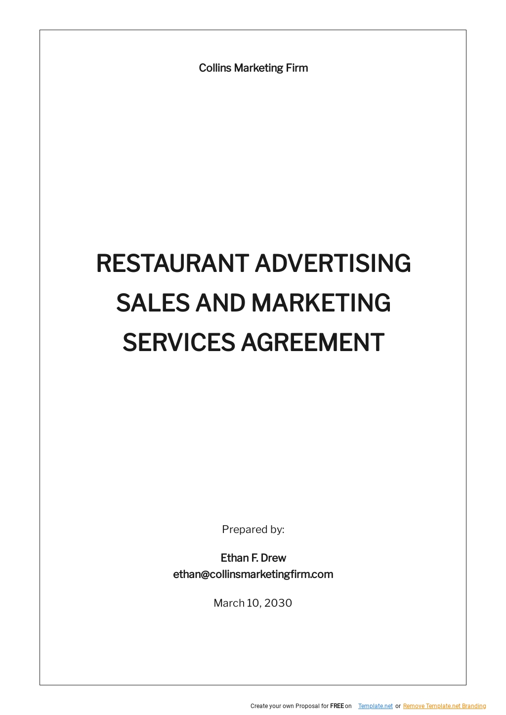 Restaurant Advertising Sales and Marketing Services Agreement Template - Google Docs, Word, Apple Pages