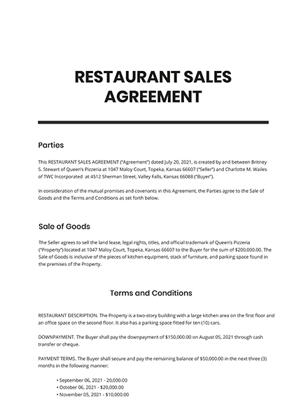 Sales Agreement Template Word DOC Google Docs Apple MAC Pages