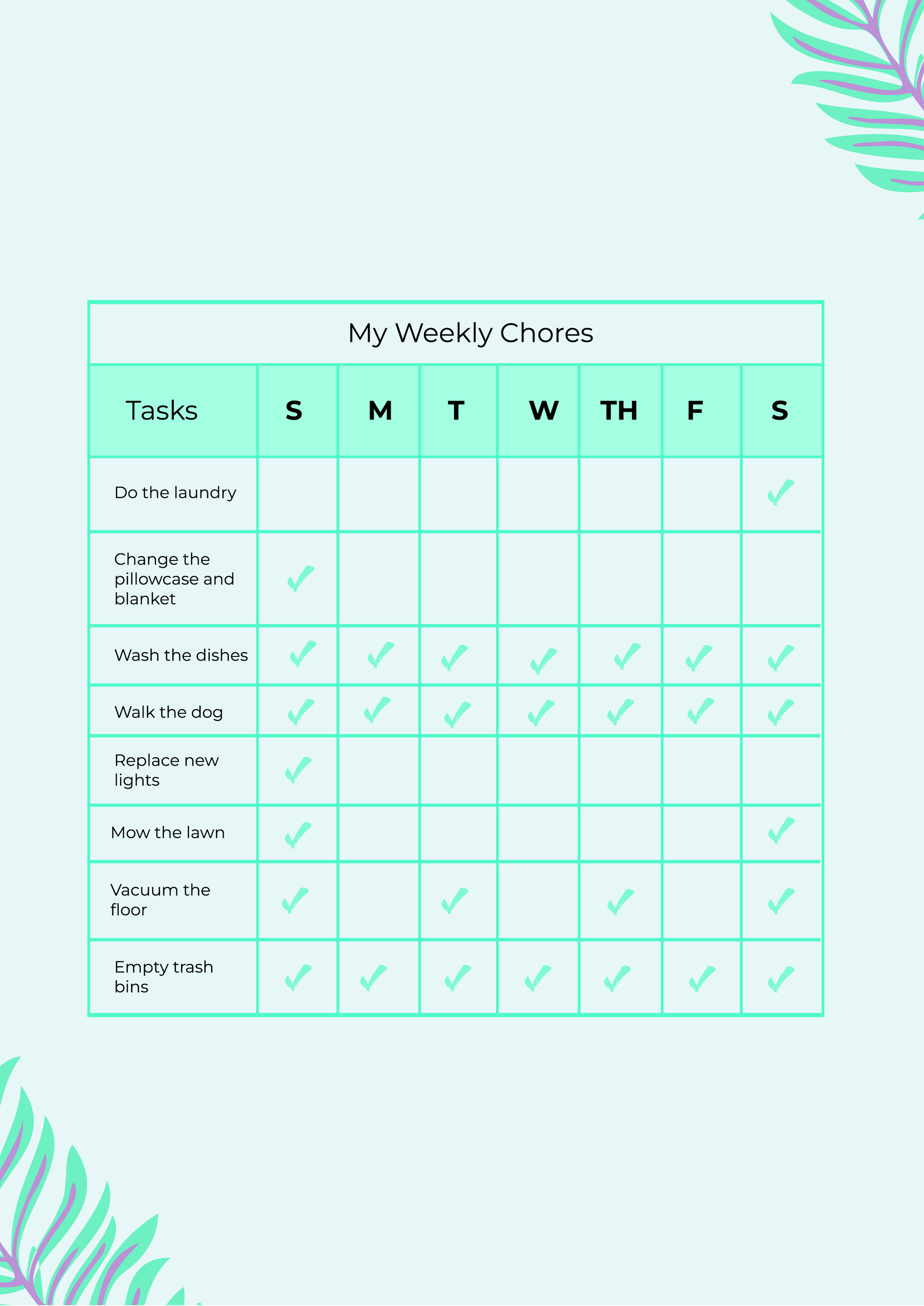 Free Modern Weekly Chore Chart