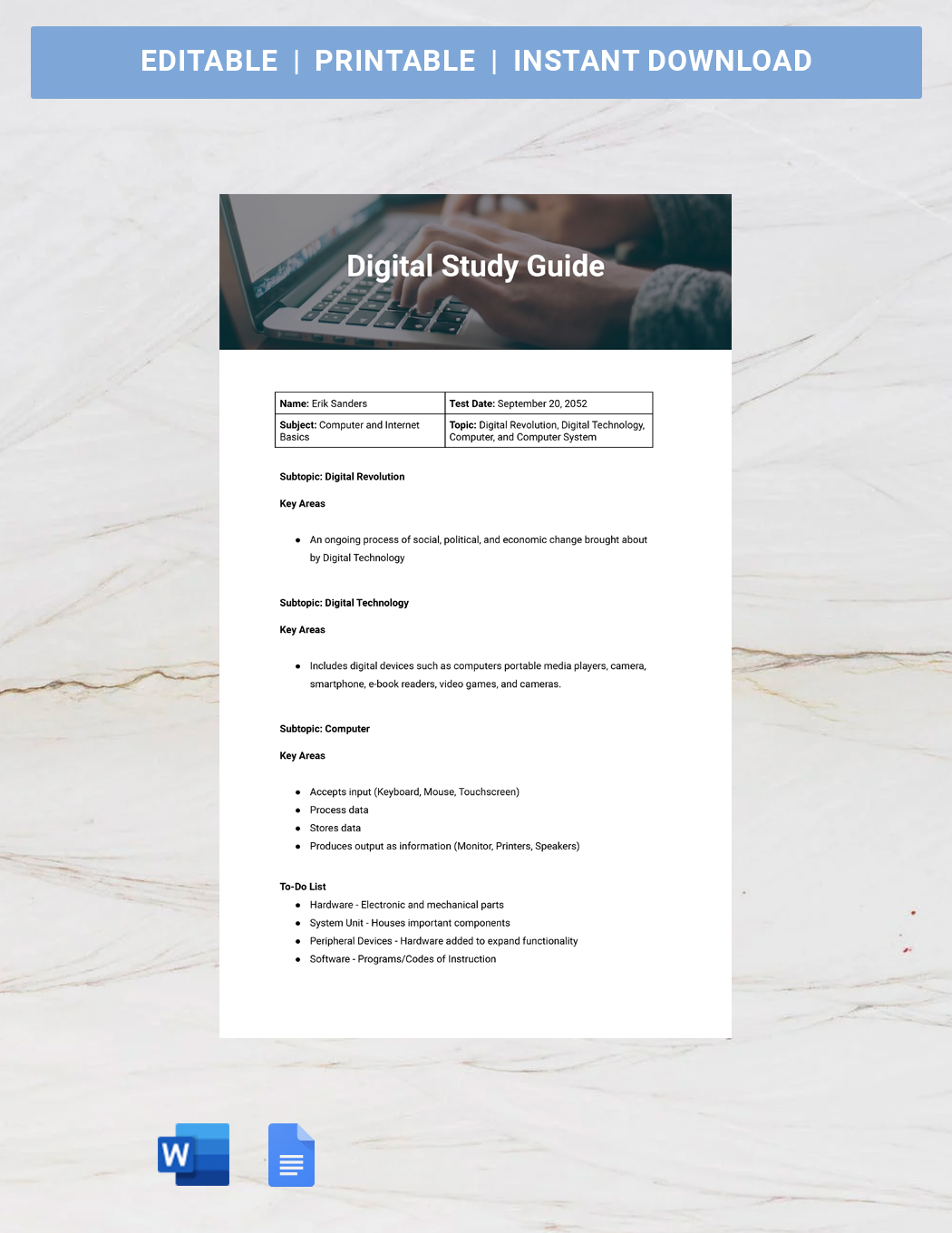 Free Digital Study Guide Template