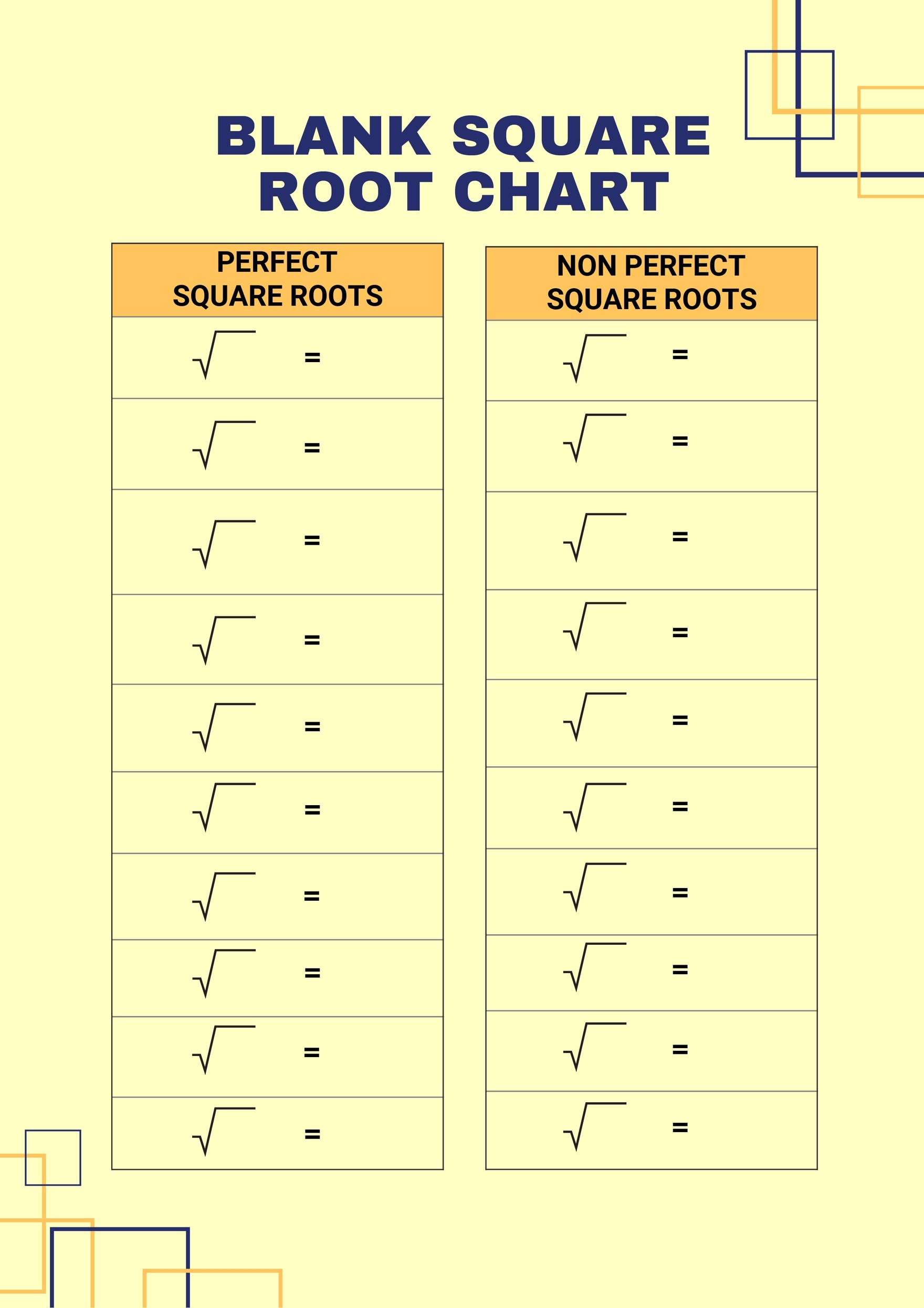 Free Blank Square Root Chart