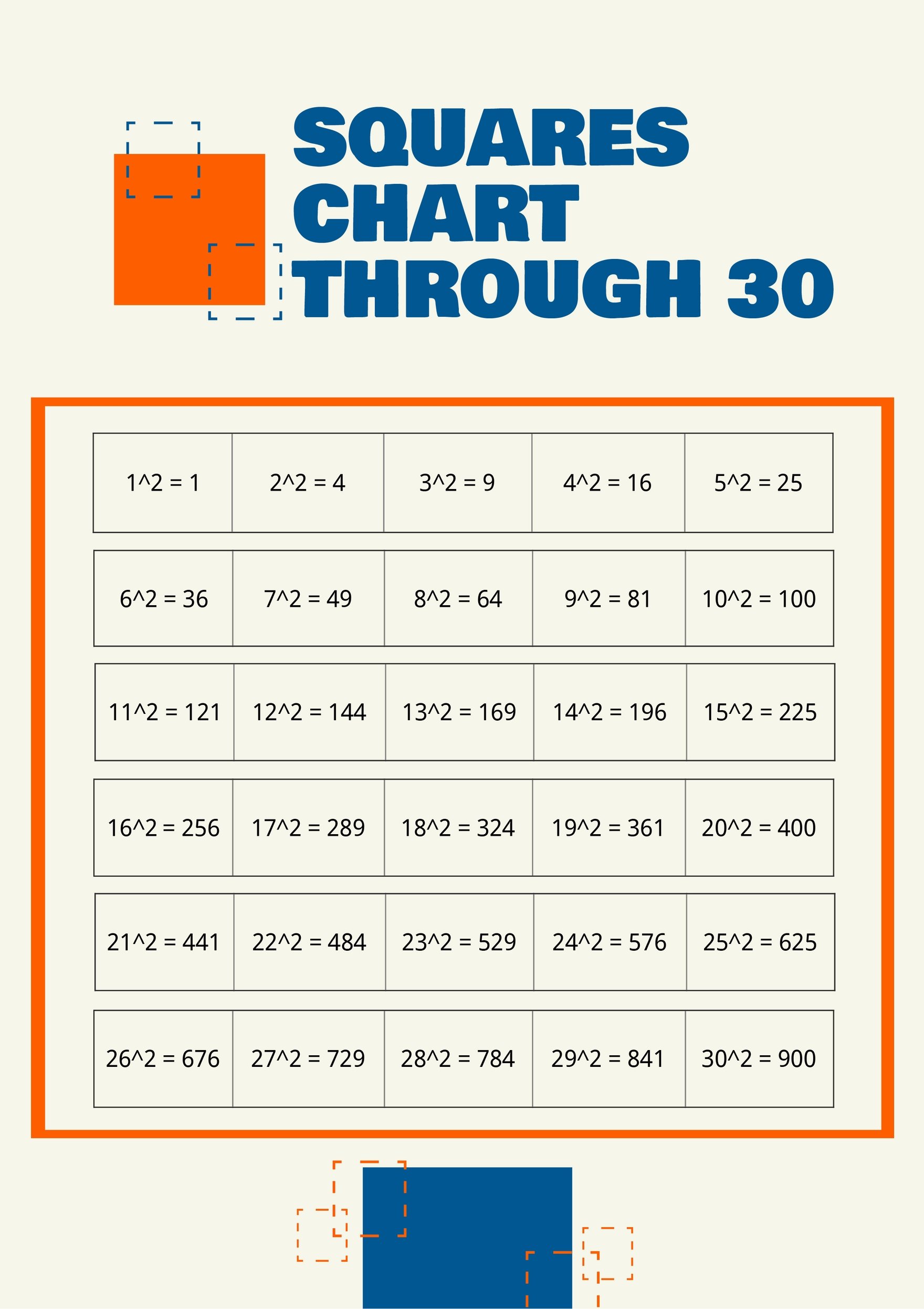 Free Squares Chart Through 30