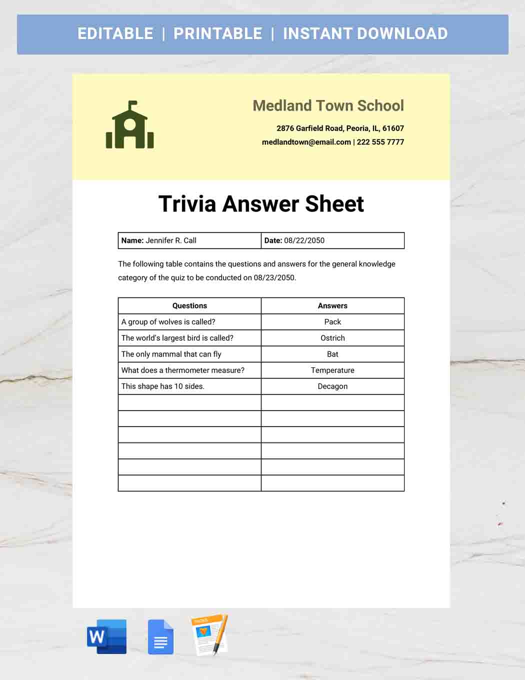 Free Free Trivia Answer Sheet Template - Google Docs, Word, Apple Pages 