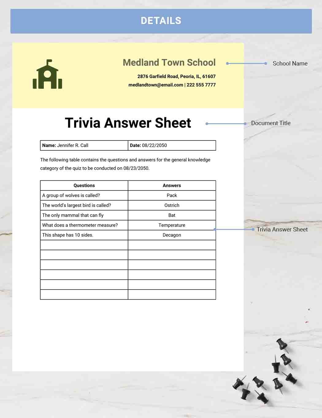 Free Free Trivia Answer Sheet Template Google Docs Word Apple Pages