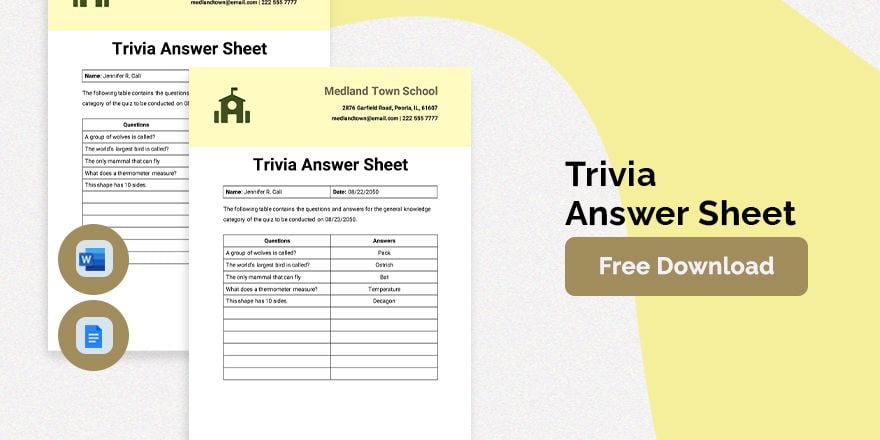 Trivia Answer Sheet Template in Pages Word Google Docs Download