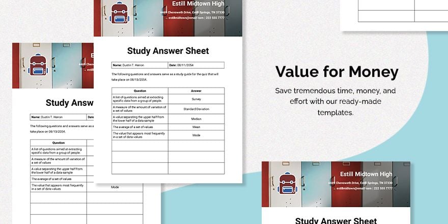 Study Answer Sheet Template