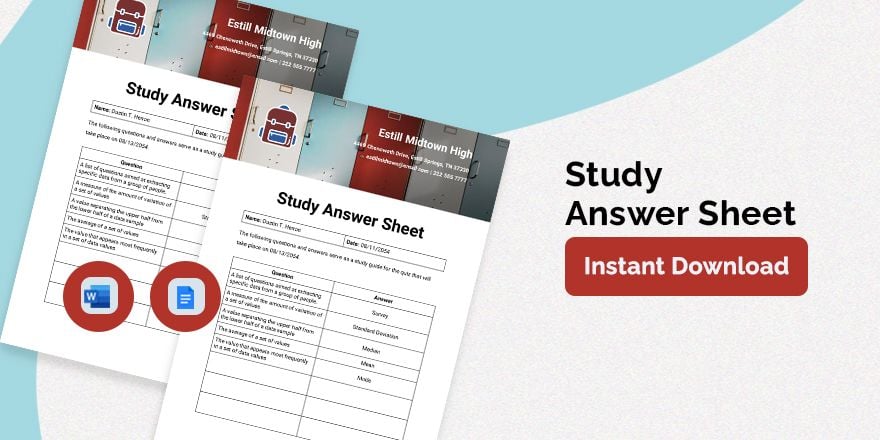 Study Answer Sheet Template in Word, Google Docs, Apple Pages