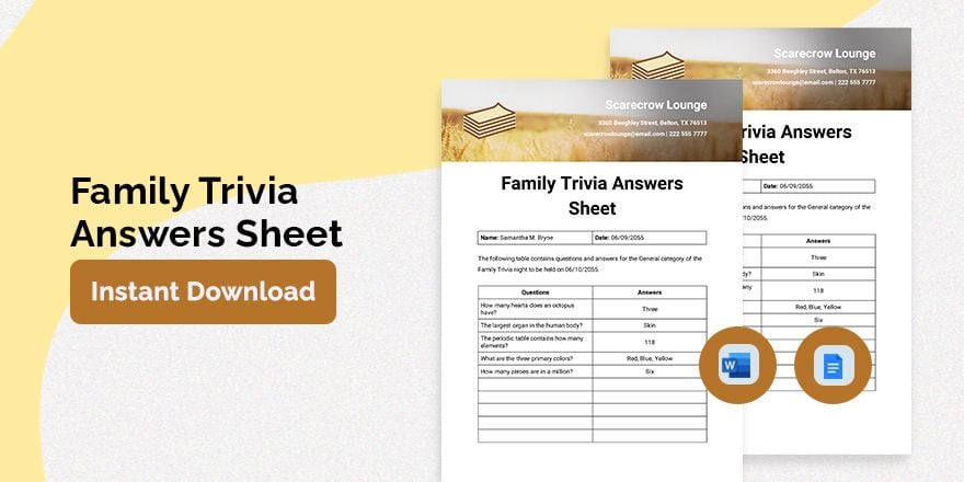 Family Trivia Answers Sheet Template