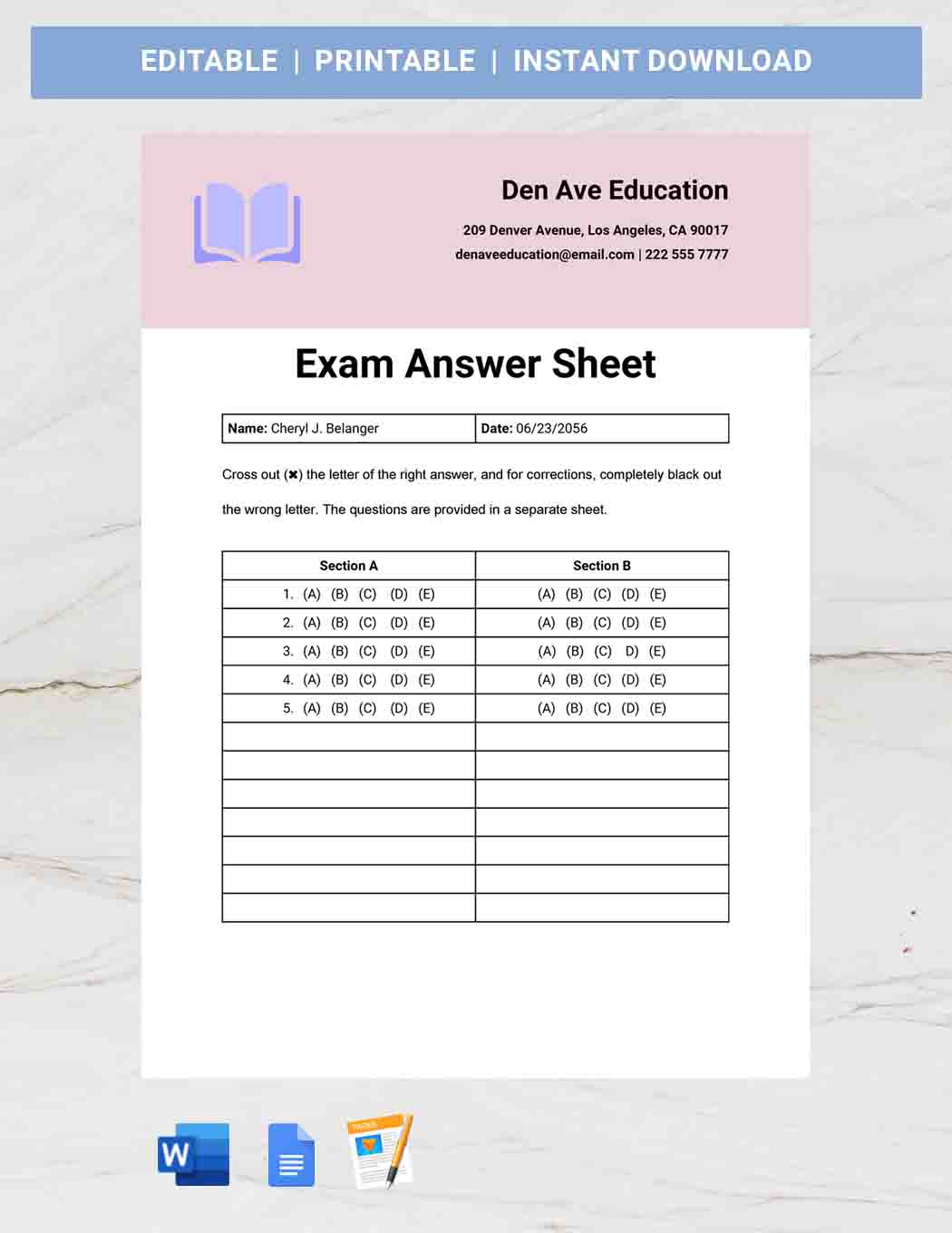 Free Printable Multiple Choice Answer Sheets Template Printable Art 