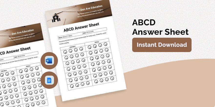 ABCD Answer Sheet Template