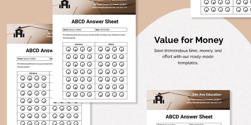 ABCD Answer Sheet Template