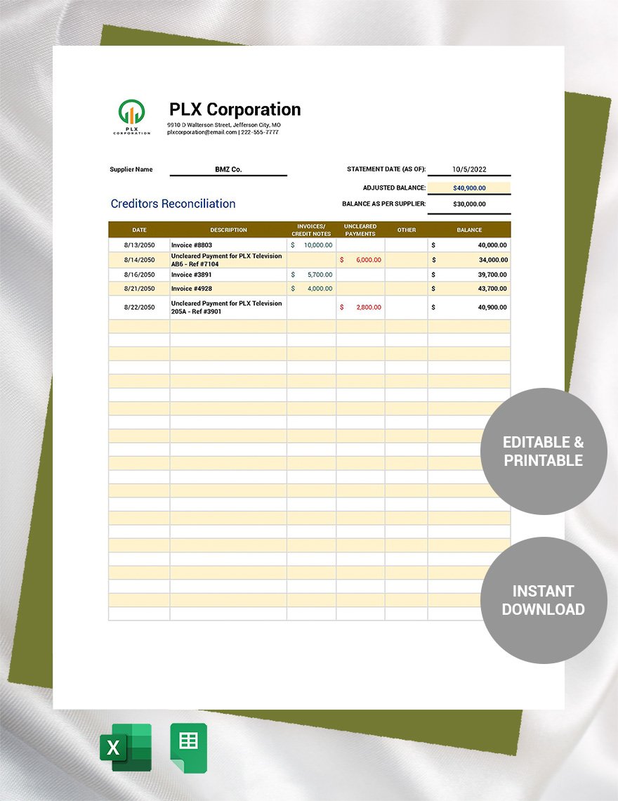account reconciliation template excel
