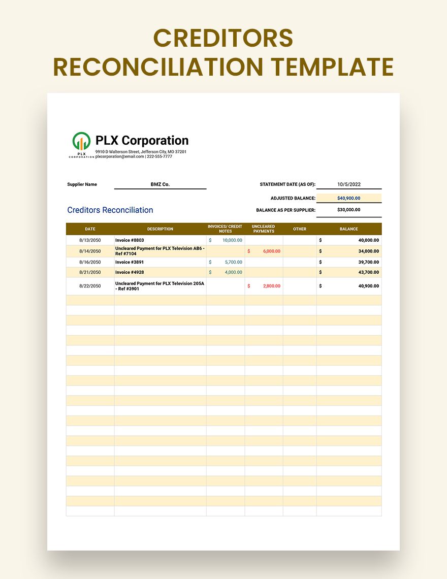 Creditors Reconciliation Template Google Sheets Excel Template net