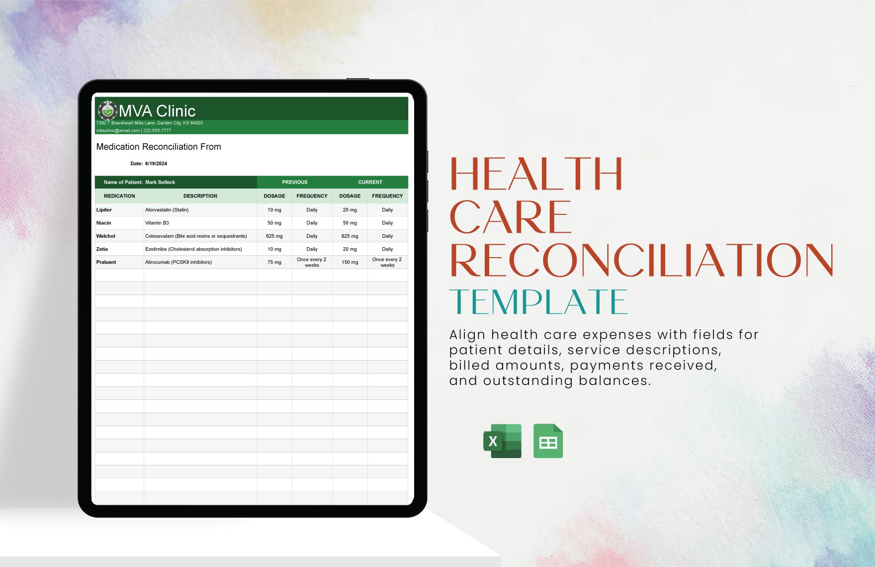 Health Care Reconciliation Template in Excel, Google Sheets