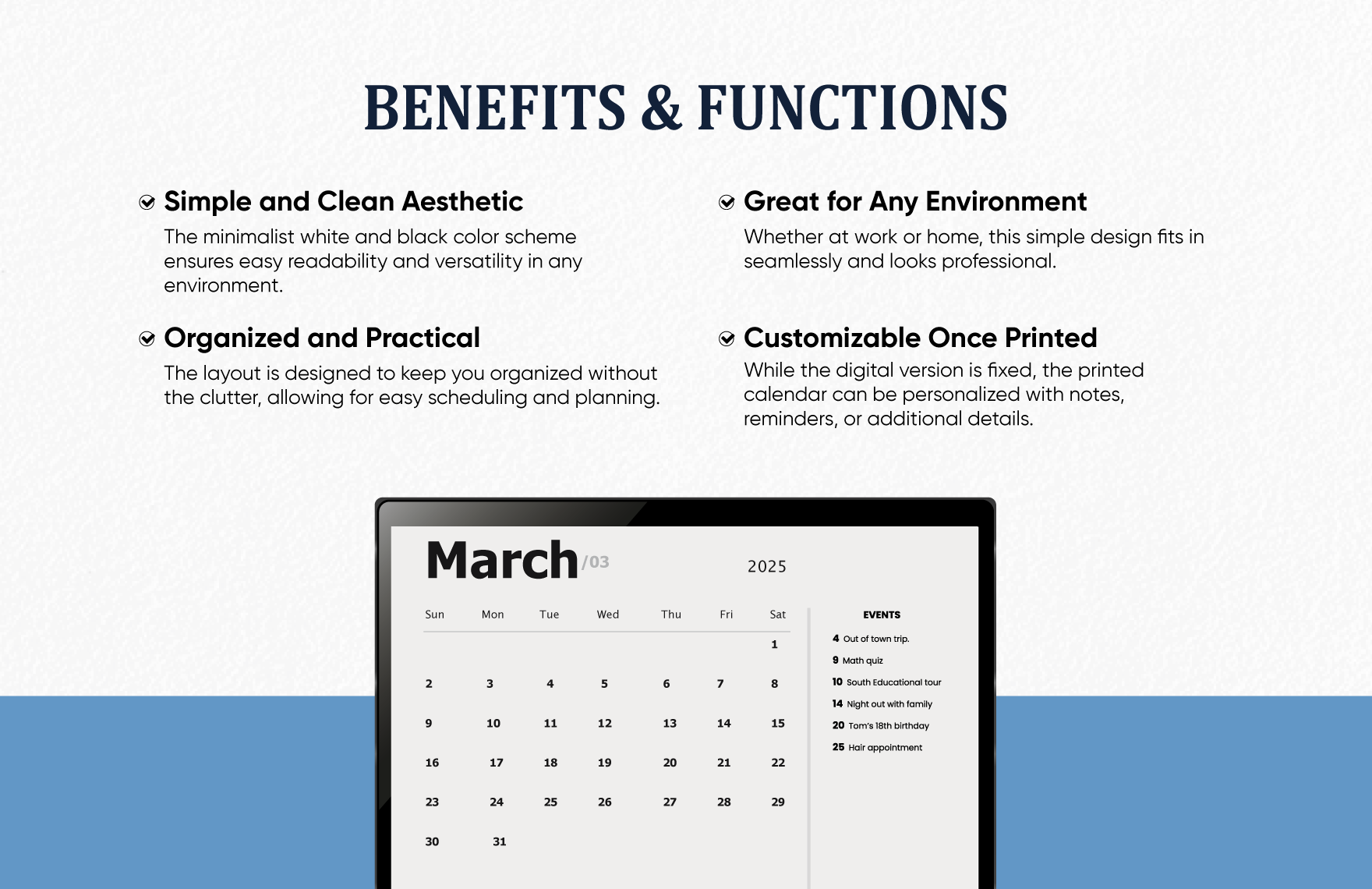 Simple March 2025 Calendar Template