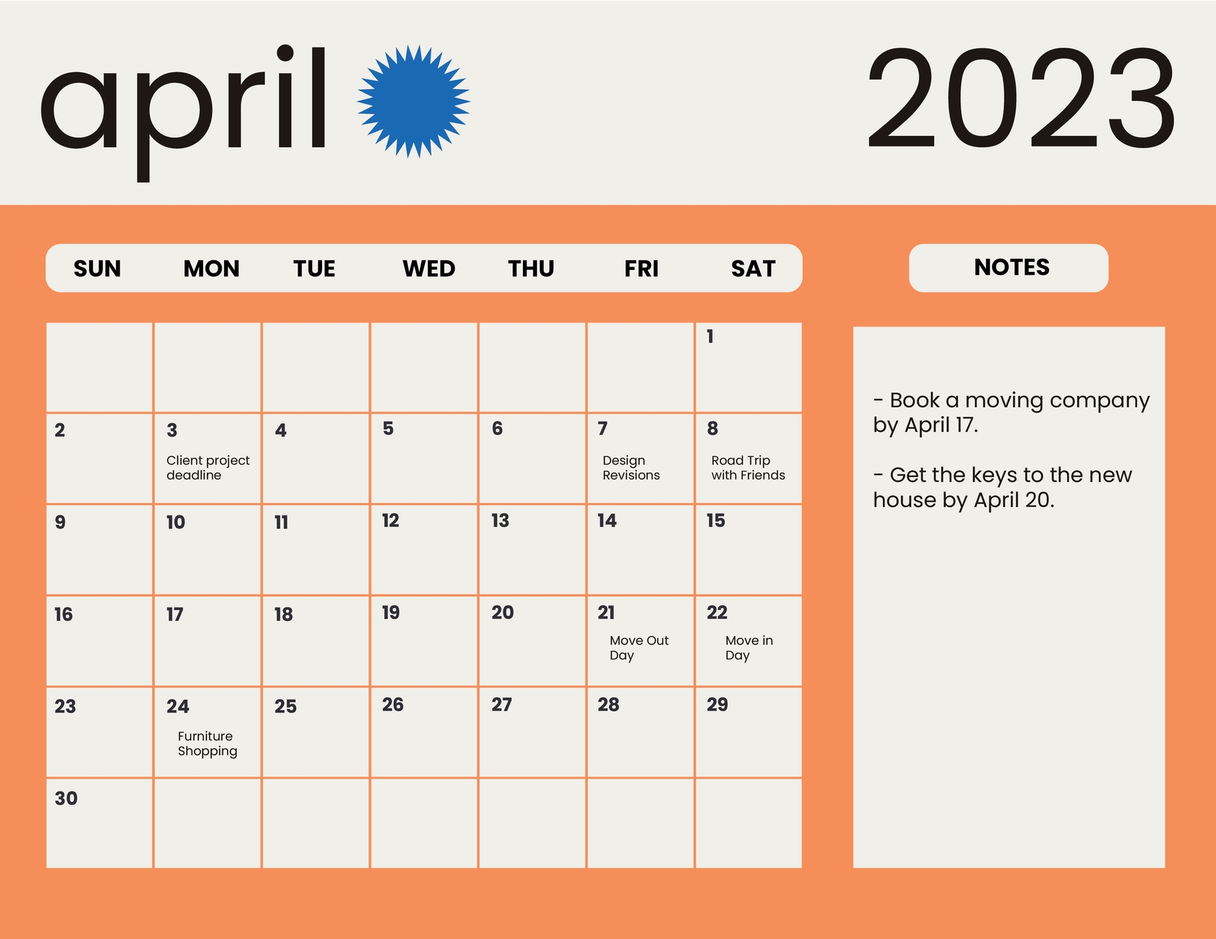 April 2023 Calendar Template