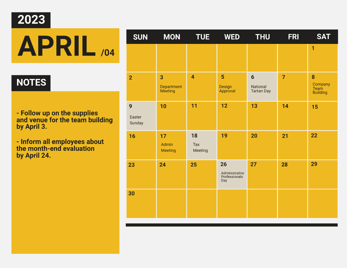 April 2023 Calendar With Holidays Template