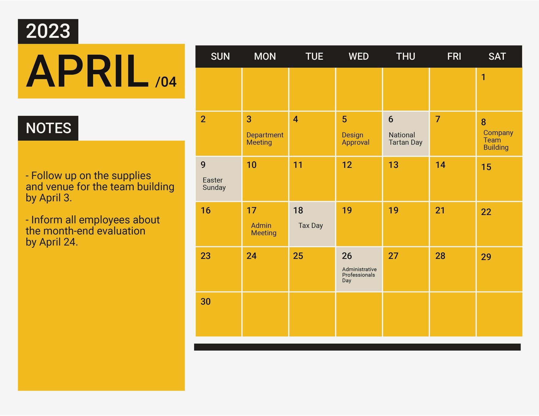 April 2023 Calendar Template With Holidays