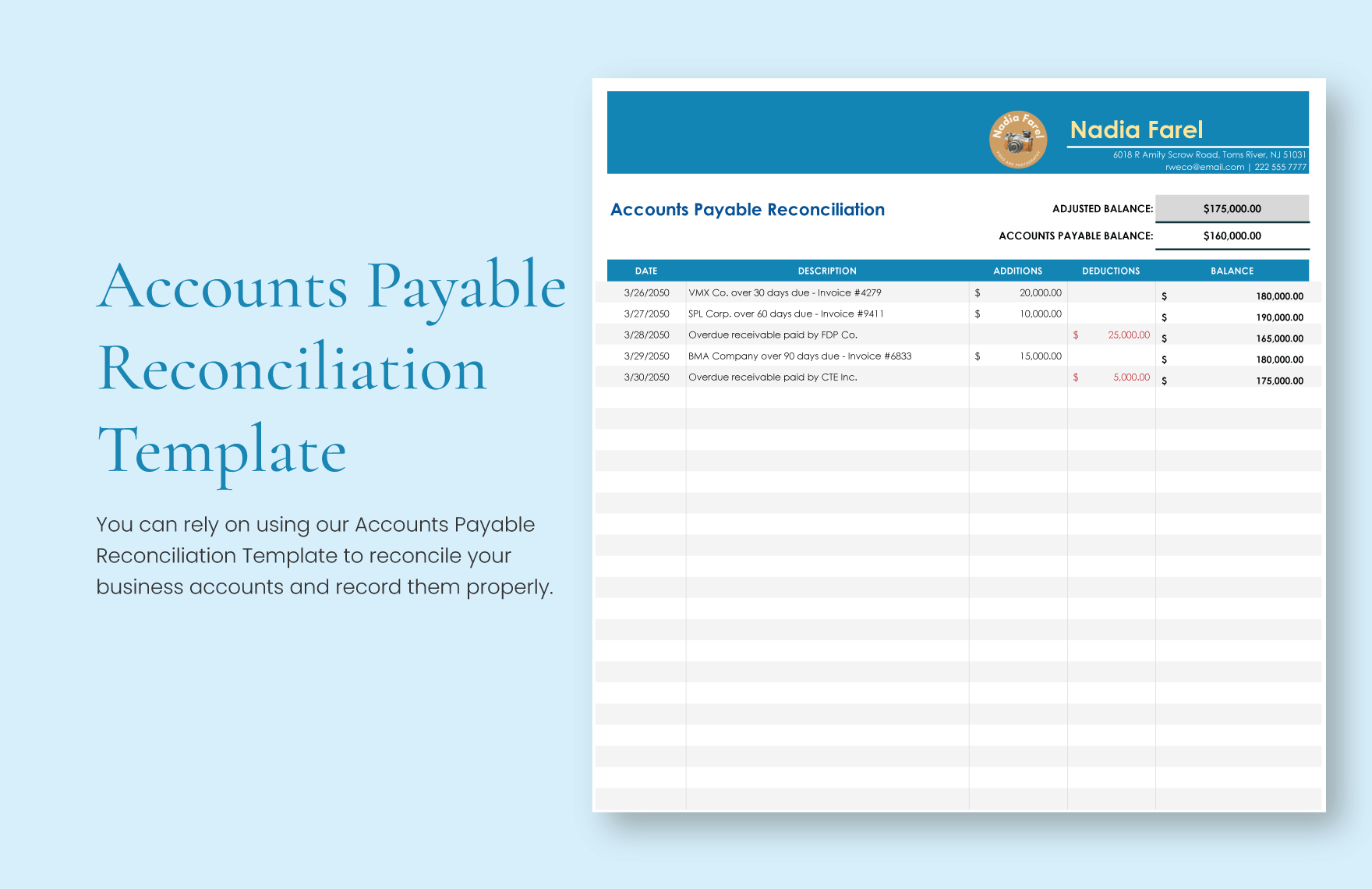 Accounts Payable Reconciliation Template Excel, Google Sheets