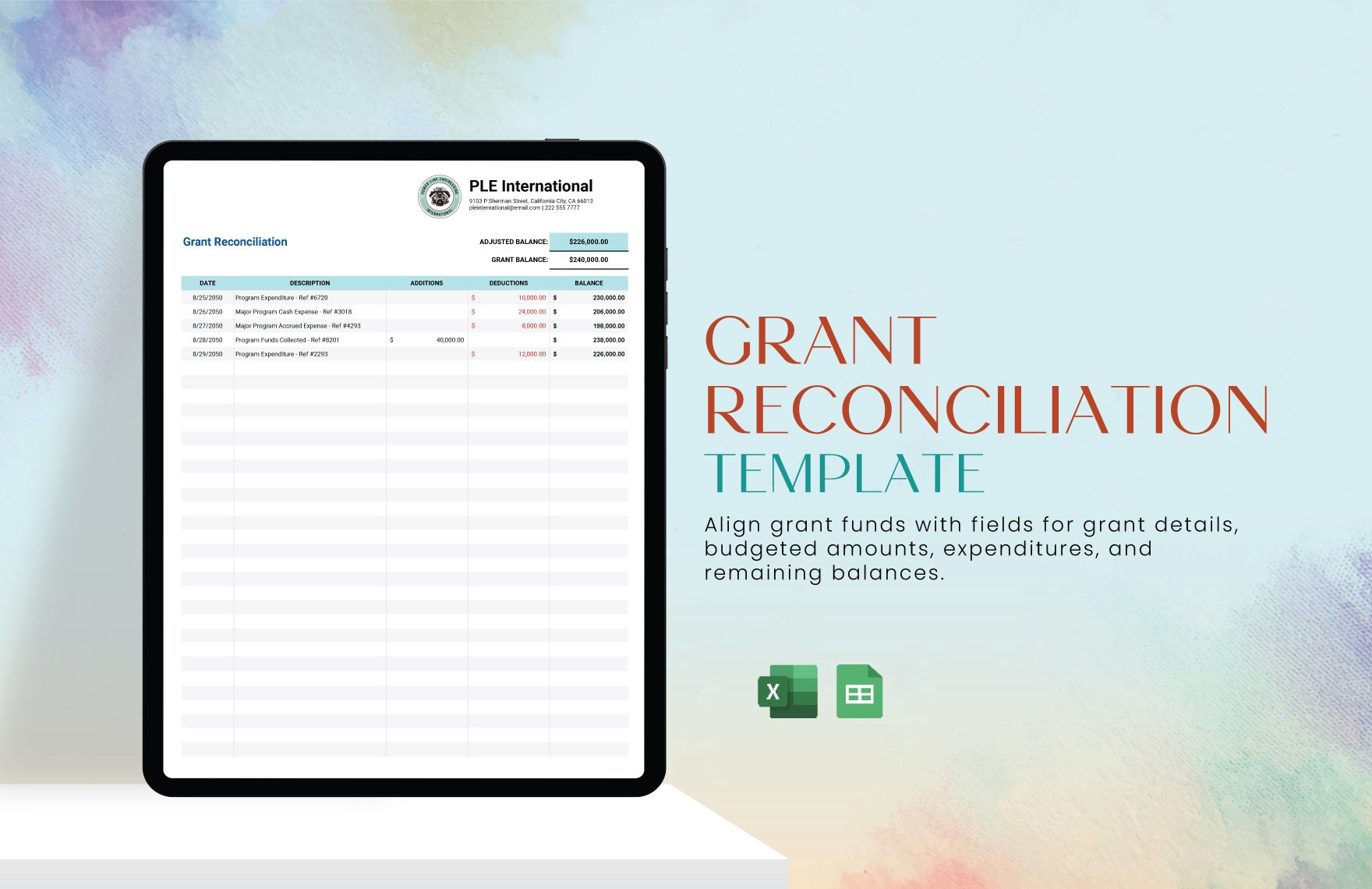 Grant Reconciliation Template in Excel, Google Sheets