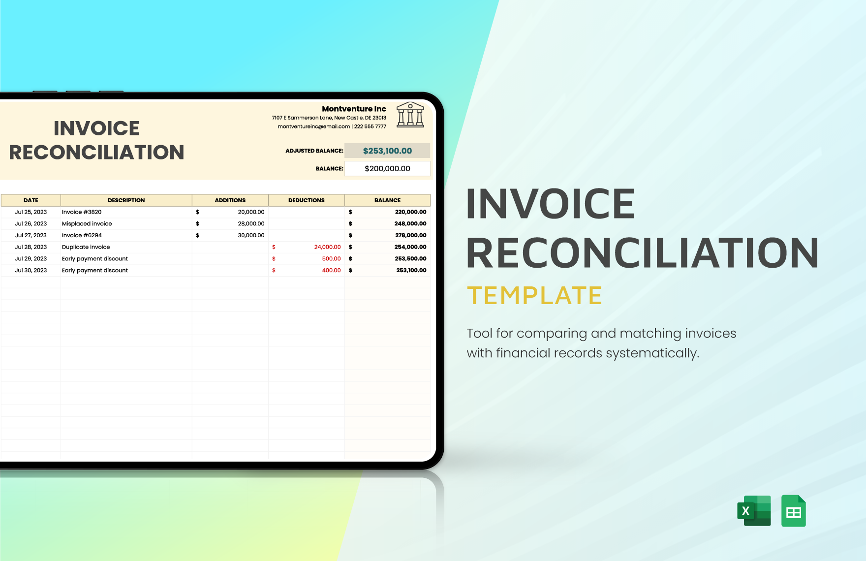 Invoice Reconciliation Template in Excel, Google Sheets