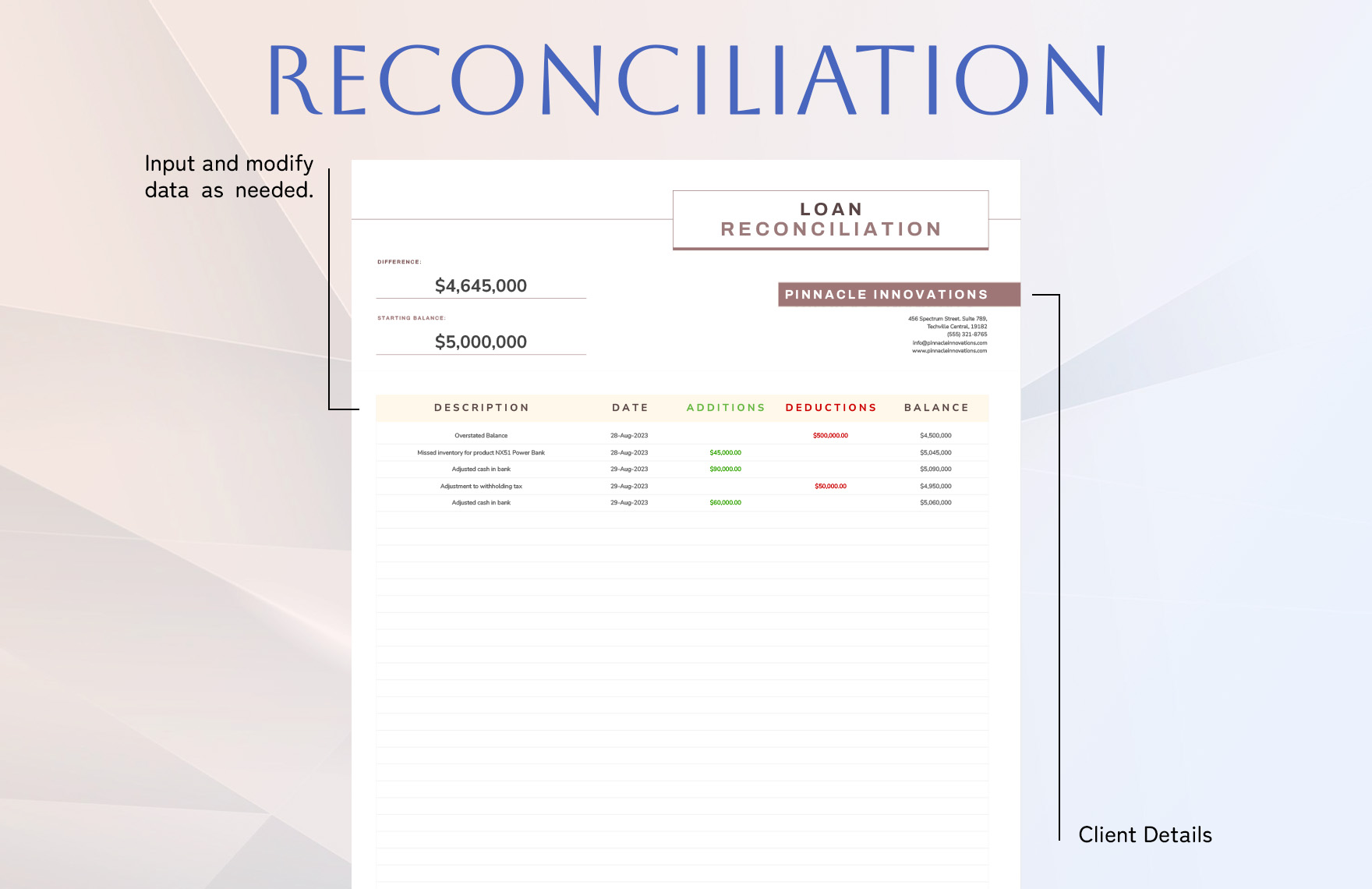 Loan Reconciliation Template