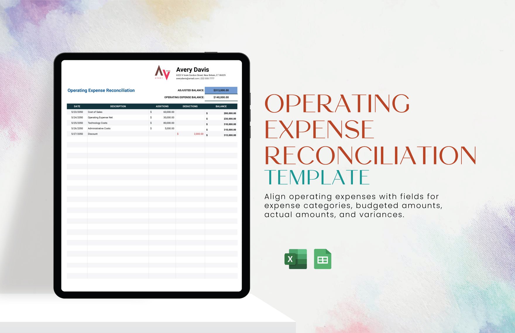 Operating Expense Reconciliation Template in Excel, Google Sheets