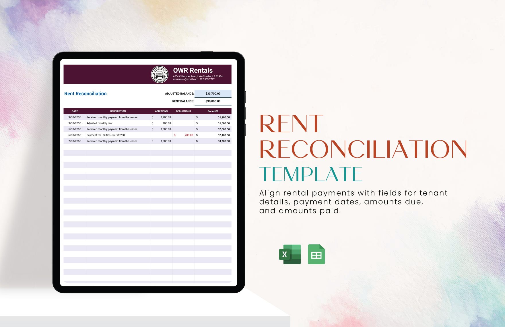 Rent Reconciliation Template in Excel, Google Sheets