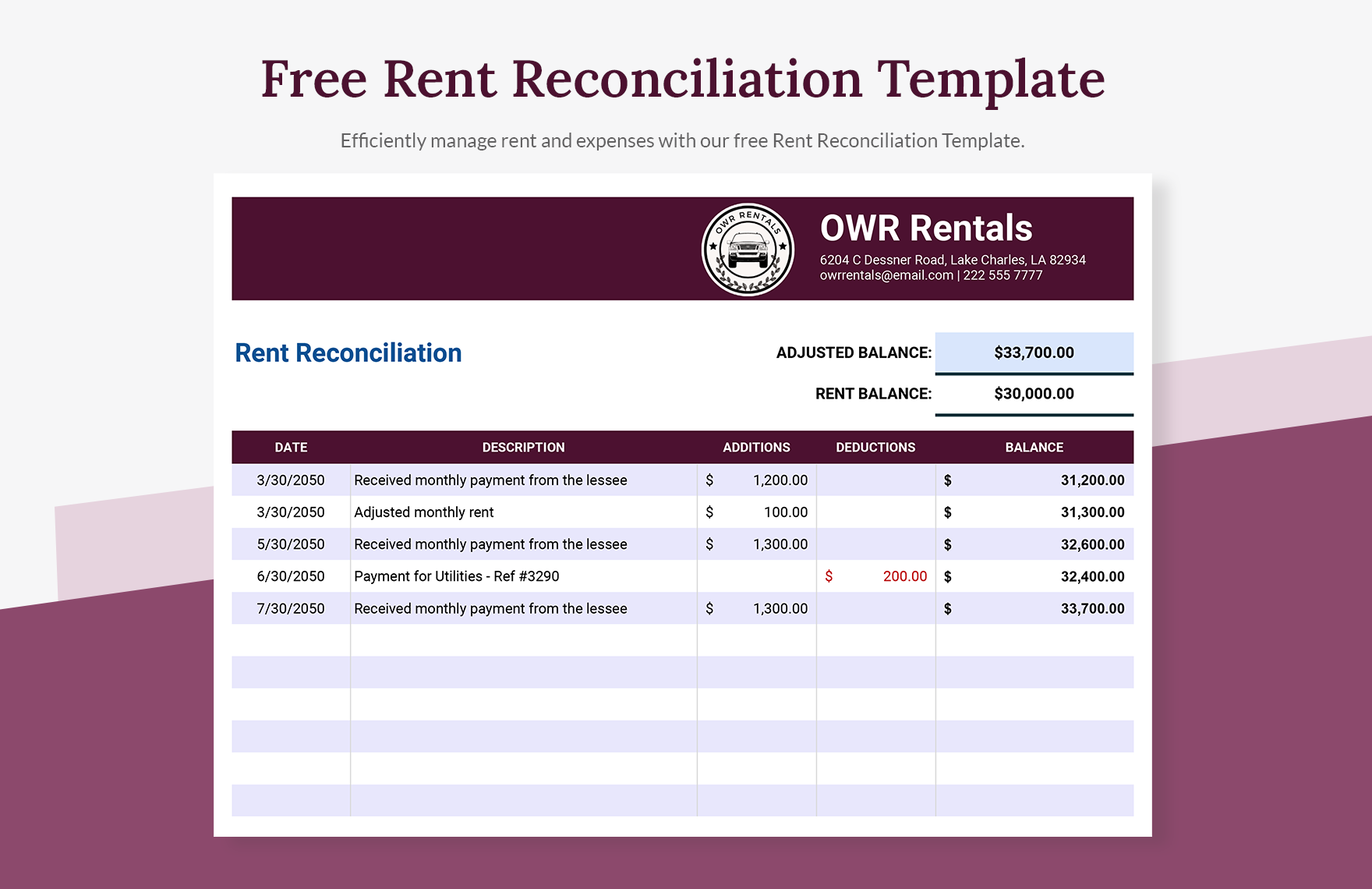 Rent Reconciliation Template