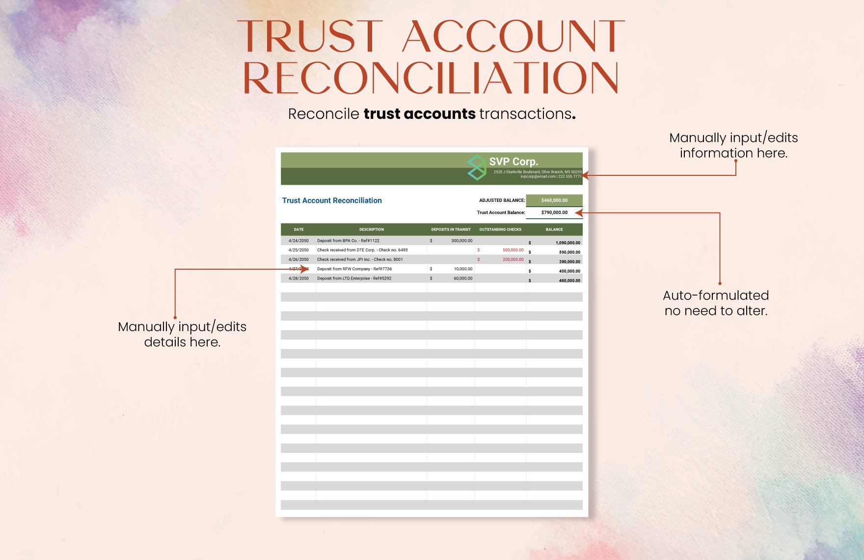 Trust Account Reconciliation Template